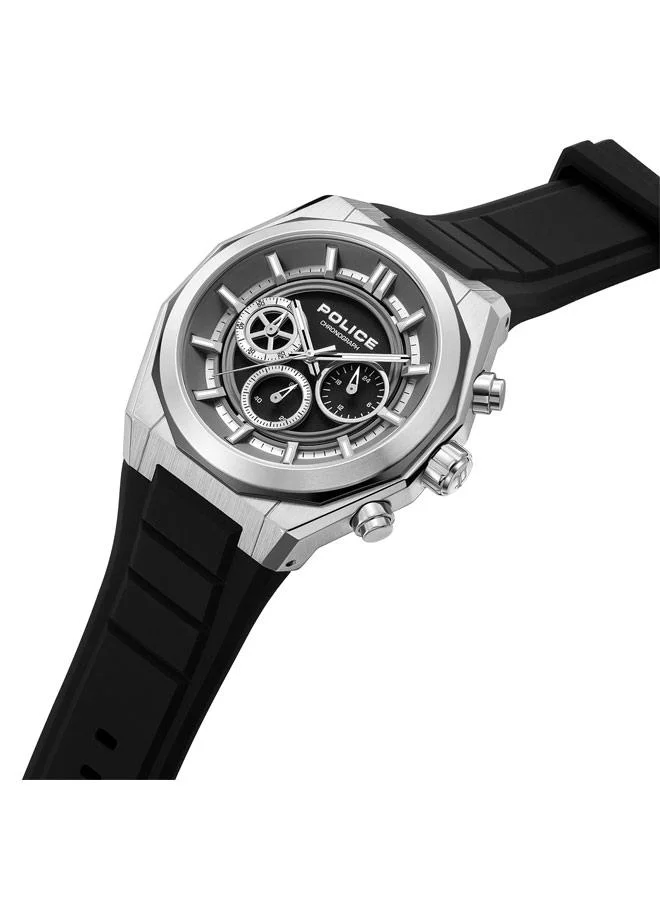 بوليس Steward Gunmetal Dial Silicone Strap Chronograph Watch for Men, 46mm